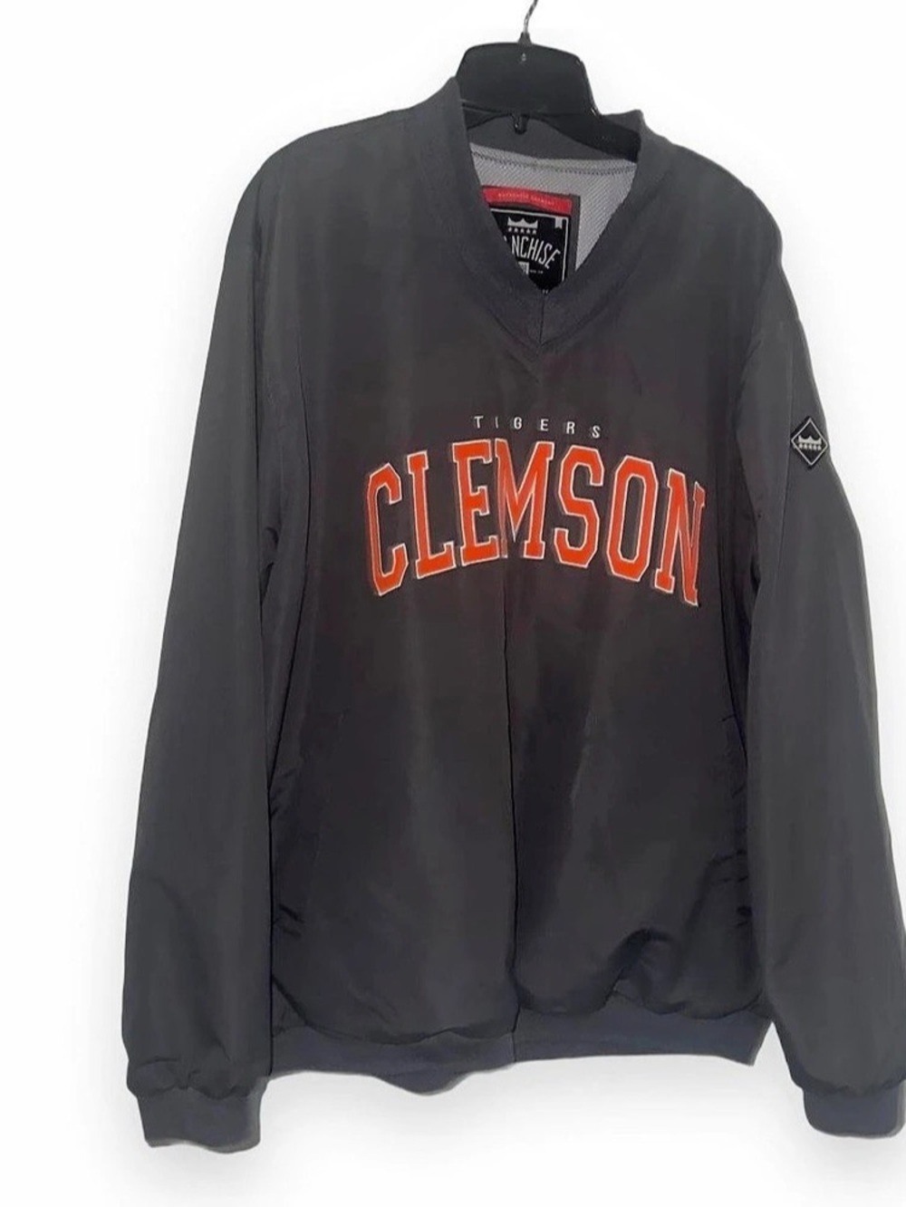 Franchise Club Clemson Tigers V-Neck Windbreaker Jacket Black & Orange Large